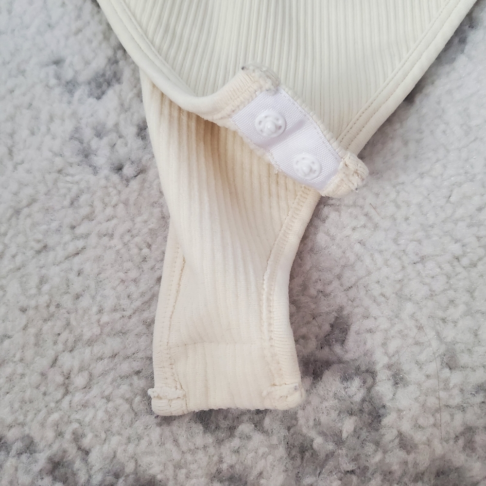 OQQ Cream Ribbed Bodysuit - Picture 2 of 6